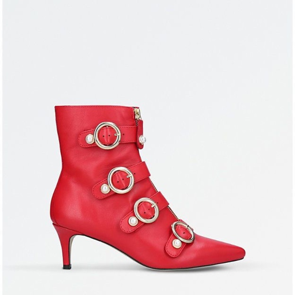 Kurt Geiger Red Ankle Boots with Straps and Buckles